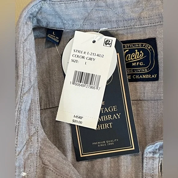 JACHS New York “The Vintage Chambray Shirt” Button down in Grey Large NWT